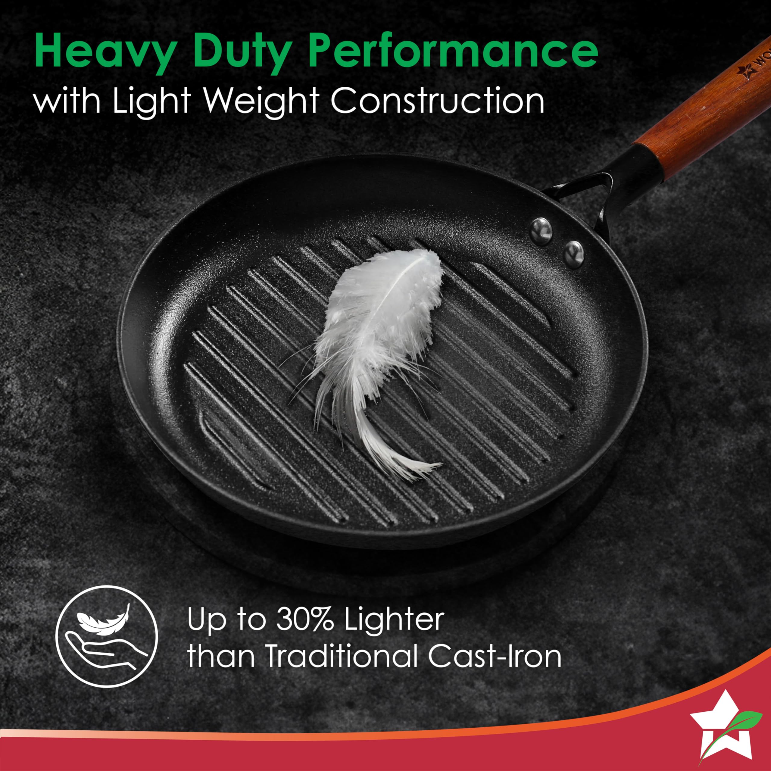 Wonderchef Ferro Light 24cm Grill Pan – Pre-Seasoned Cast Iron