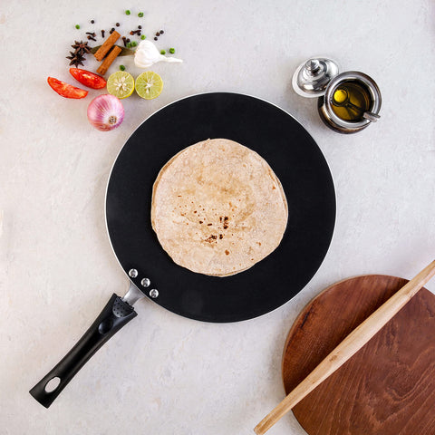 Vinod Zest Aluminium Flat Non Stick Roti/Dosa Tawa - 32.5 cm | 4mm Extra Thick Base Tava, 3 Layer Ceramic Coating, Even Heating, Gas Stove & Metal Spoon Friendly, Perfect for Dosa, Roti, Pancake