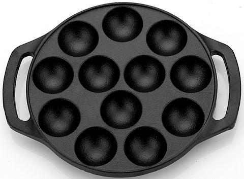 VARUDI Cast Iron Pre-Seasoned Paniyaram Appam Pan, Ponganalu Pan, Chatti Appam Maker, 12 Cavity, Black, 8 Inch Diameter