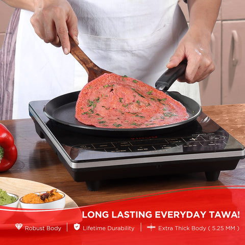 Vinod Hanos Hard Anodised Non Stick Dosa Tawa 30 cm | 5.25 mm Thick Base | 5X Longer Lasting Than Ordinary Non-Stick | Metal Spoon Safe | Induction & Gas Compatible | Soft Touch Handle | PFOA Free