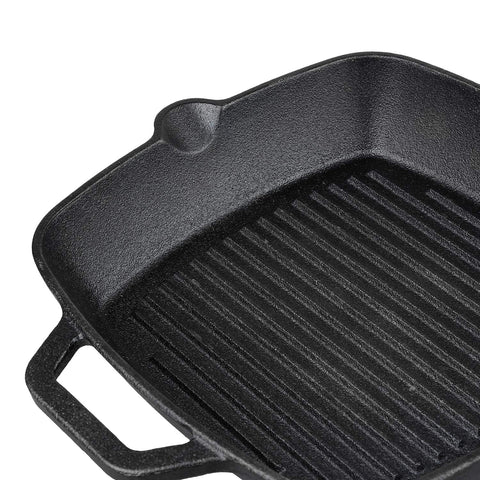 Vinod Legacy Pre Seasoned Cast Iron Grill Pan - 24 cm | Naturally Non Stick Loha Barbeque/Tandoor Grill Pan | 100% Pure | Easy Pour Spout | Toxin Free | Safety Sleeve