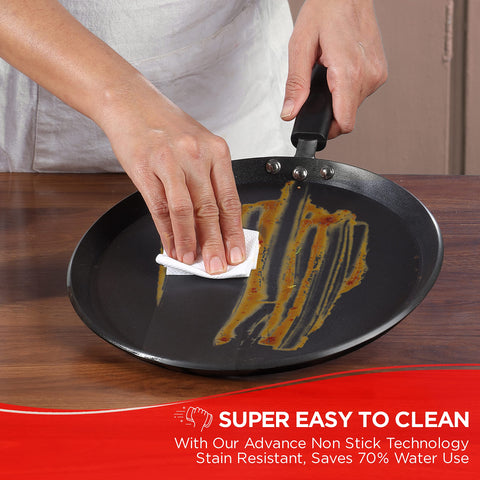 Vinod Hanos Hard Anodised Non Stick Dosa Tawa 30 cm | 5.25 mm Thick Base | 5X Longer Lasting Than Ordinary Non-Stick | Metal Spoon Safe | Induction & Gas Compatible | Soft Touch Handle | PFOA Free