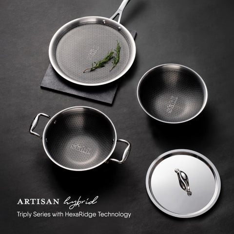 Stahl Artisan Hybrid Triply Roti Tawa, Tawa Induction Base, Non Stick Pan, Stainless Steel Scratch Resistant Roti Tava, 25 cm
