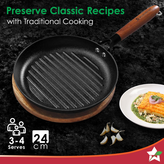 Wonderchef Ferro Light 24cm Grill Pan – Pre-Seasoned Cast Iron