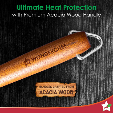 Wonderchef Ferro Light-Weight Cast-Iron Roti Tawa | 26cm | Pre-Seasoned with 100% Vegetable Oil | 40% Lighter Than Regular Cast-Iron Cookware | Cool-Touch Real Acacia Wood Handles | 10-Year Warranty