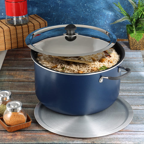Vinod Zest Non Stick Dum Biryani Pot - 14 Litre, 32 cm | 4 mm Extra Thick | 3 Layer Coating | Metal Spoon Friendly | Bakelite Handle | Gas Base | 1 Year Warranty - Blue