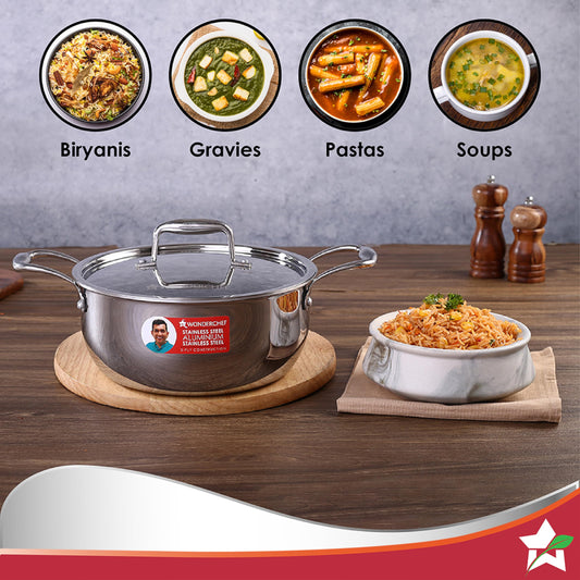 Wonderchef Nigella 24cm Tri-Ply Stainless Steel Casserole | 4.8L