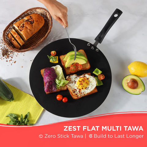 Vinod Zest Aluminium Stick Free Flat Multi Tawa 30 cm | 4mm Extra Thick Chapati & Roti Tawa | Triple Layer Ceramic Coating | Bakelite Handle | Gas Stove Compatible |1 Year Warranty