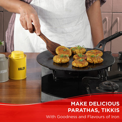 Vinod Legacy Pre-Seasoned Cast Iron Flat Multi Tawa 30 cm | Naturally Stick Free Pure Surface | Healthy Cooking Roti, Chapati, Dosa & Paratha | Chemical Free | Gas Compatible | Heavy Duty