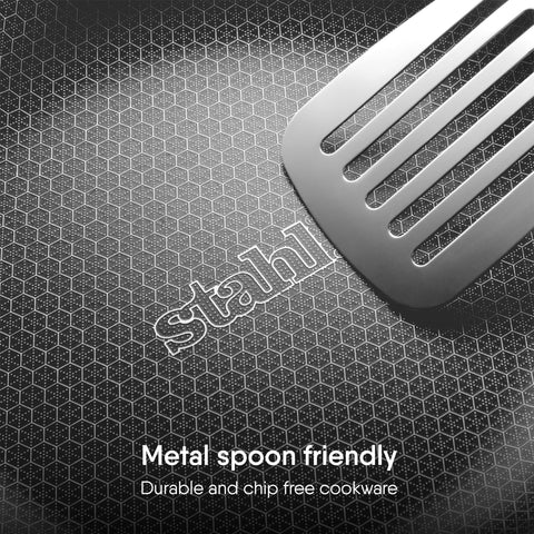 Stahl Artisan Hybrid Triply Non Stick Kadai with Lid 2.4 L, 24 cm, Stainless Steel Kadai for Cooking, Triply Kadhai Metal Spatula Friendly, Induction & Gas Stove Compatible,