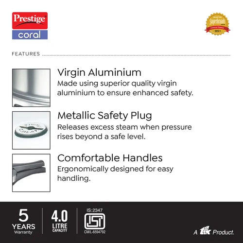 Prestige Popular Virgin Aluminium Senior Deep Pan Pressure Cooker, 6 L (Silver)