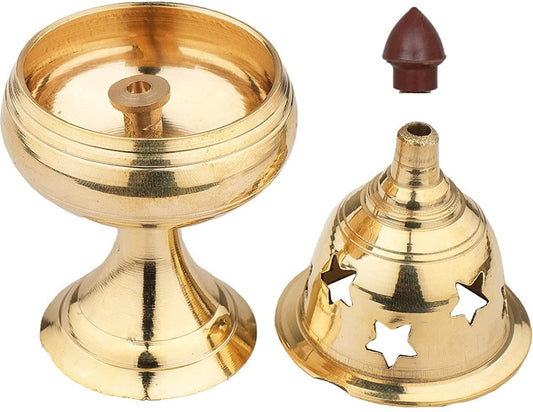 Brass Apple Design Shape Stand Diya for Puja HomeTemple Table Diya Set (Height: 5.5 inch)