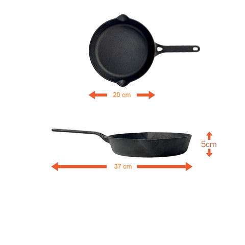 Varudi Cast Iron Fry Pan (20 cm) Skillet Long Handle With Silicon Grip Fry Pan 37 cm, 20 cm diameter 1 L capacity (Cast Iron)