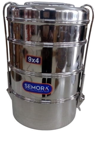 Stainless steel 4 Compartment carrier Lunch box(9x4) Tiffin With Lid & Handle