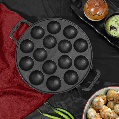 Vinod Legacy Cast Iron Paniyarakkal Pan | Pre-Seasoned, Heavy-Duty Appam Patra | Naturally Non-Stick, Durable & Even Heating | Ideal for Paniyaram, Paddu, Kuzhi Paniyaram | Gas Stove Safe