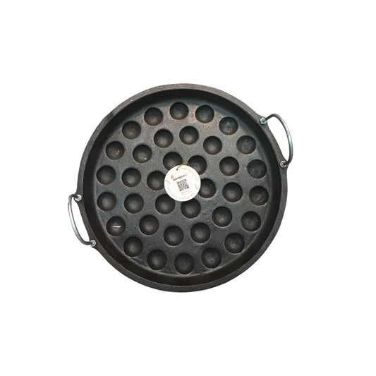 Aarogyam 18", 37 Pits Cast Iron Paniyaram, Appe, Appam Pan, Guntha Ponganalu Pan – Pre Seasoned, Rough Finish