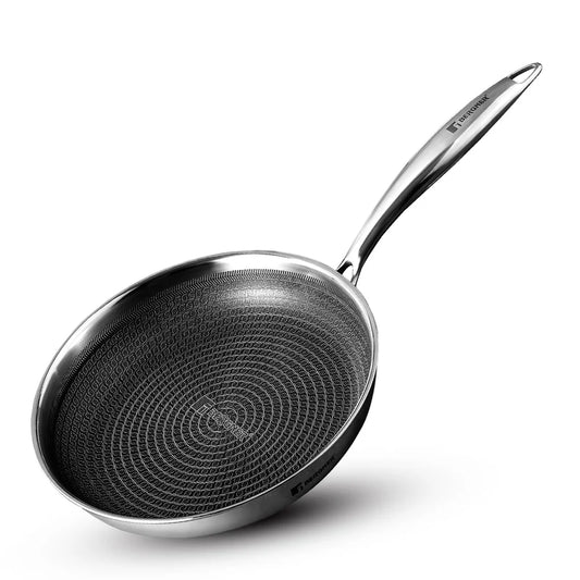Bergner Hi-Tech Triply Stainless Steel 18cm Frypan, Honeycomb Non-Stick Coating Frying Pan, Non-Toxic, Healthy Cooking, Less Oil Use, Durable Handle with Excellent Grip - Induction and Gas Stove Ready