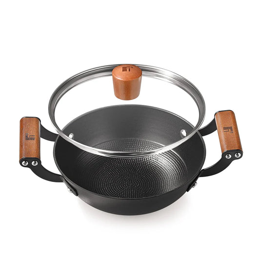 Bergner Odin 24cm Pure Iron Kadai/Kadhai with Glass Lid, 2.2 L Capacity, For Deep-Fry/Stir-Fry/Curry/Roast/Grill/Serving, Lightweight and Rust Proof Iron, Enamel Finish, Induction Bottom and Gas Ready