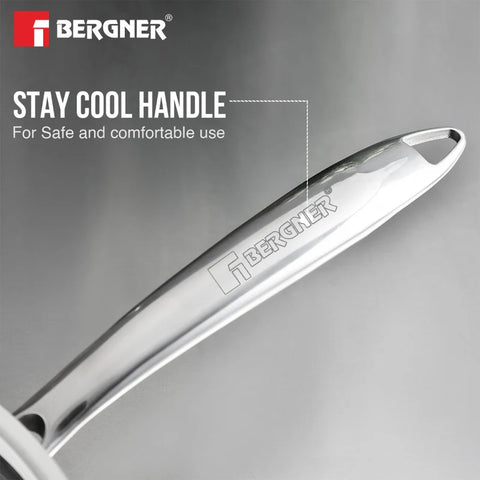 Bergner Argent Tri-Ply Stainless Steel Sautepan 22 cm / 1.8 L with Lid – Stay Cool Handle, Less Oil Use, Healthy Cooking (BG-6329)