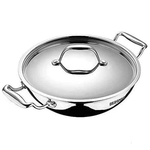 Bergner Argent Tri-Ply Stainless Steel Deep Kadai with Stainless Steel Lid - Induction Bottom  40 Cm -12 L Capacity BGIN 1549