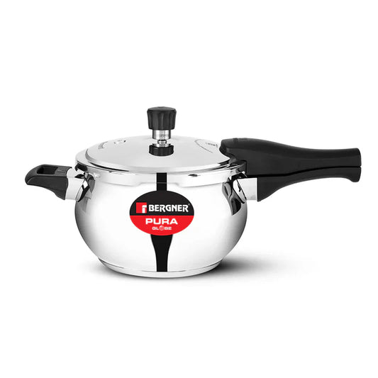 Bergner 3.5ltr Pura Stainless Steel Belly Shape Outer Lid Pressure Cooker, Tri-Ply Induction Bottom BGIN-1867