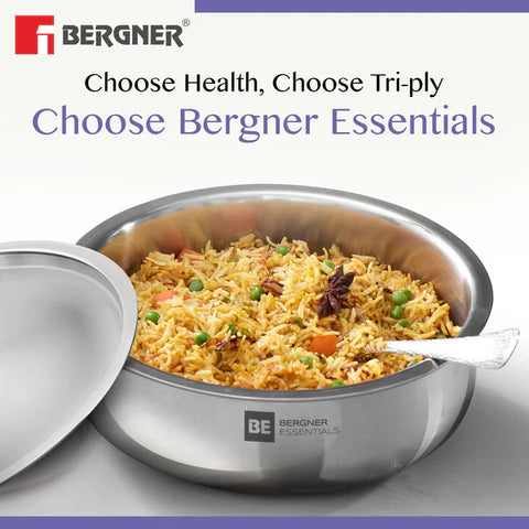 Bergner BE Essentials Tri-Ply Stainless Steel Biryani Handi&nbsp;28cm - 6L, BGIN-6247