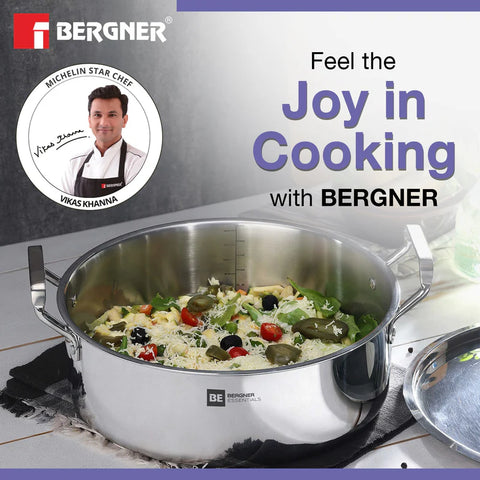 Bergner Essential Avadh Triply Biryani Pot BGIN-6259 With Handle And Lid 28CM-5.0L (Max - 5.8LTR)