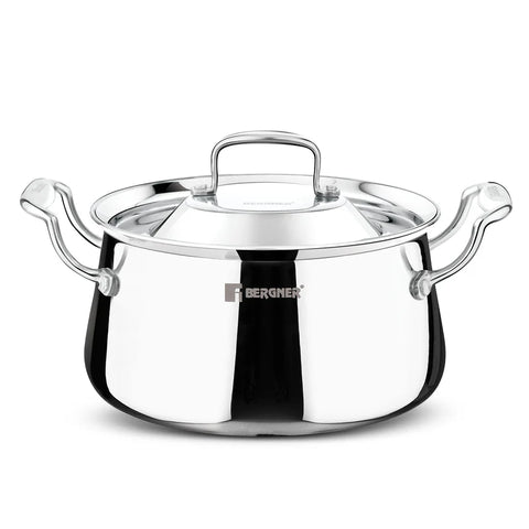 Bergner Argent Samsara Triply Stainless Steel 28cm (8.5 L) Biryani Handi / Cook and Serve Large Rice Handi / Casserole, Consumes Less Oil, Healthy Cooking, Even and Faster Heating - Induction Bottom