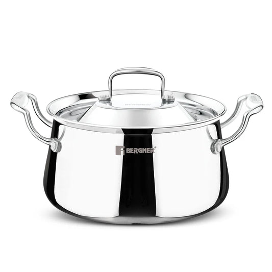 Bergner Argent Samsara Triply Stainless Steel 18cm (2.8 L) Biryani Handi, Cook and Serve Belly Shape Rice Handi, Consumes Less Oil, Healthy Cooking, Even and Faster Heating - Induction Bottom