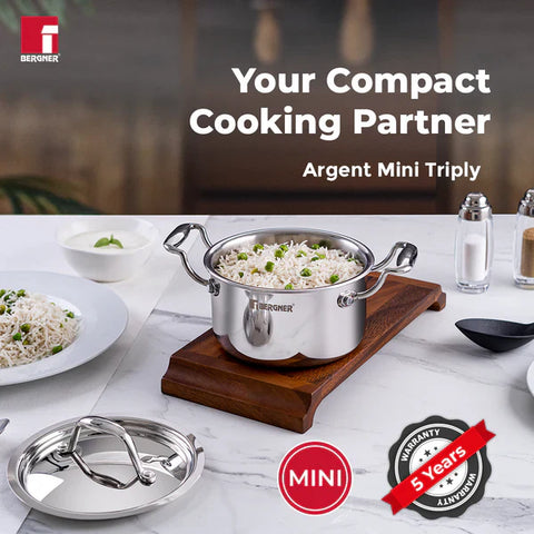 Bergner Argent Junior Chef Tri-Ply Stainless Steel Casserole with Stainless Steel Lid - Induction Bottom 16 cm / 1.6 L &nbsp;BGIN-6906&nbsp;