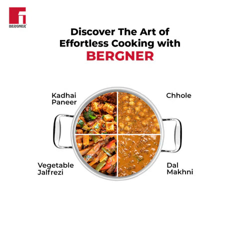 Bergner Argent Junior Chef Tri-Ply Stainless Steel Casserole with Stainless Steel Lid - Induction Bottom 16 cm / 1.6 L &nbsp;BGIN-6906&nbsp;