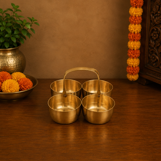 Brass Chomukha 3 No. Moulding (Chopala) | Traditional Four-Faced Brass Deepak for Puja & Temple Use