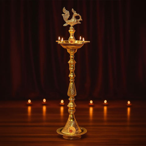 Brass New Samai 12 Inch Oil Lamp for Pooja & Decor