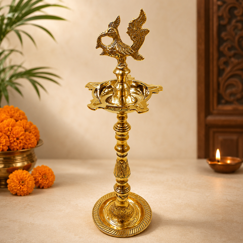 Brass New Samai 12 Inch Oil Lamp for Pooja & Decor