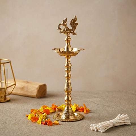 Brass New Samai 12 Inch Oil Lamp for Pooja & Decor