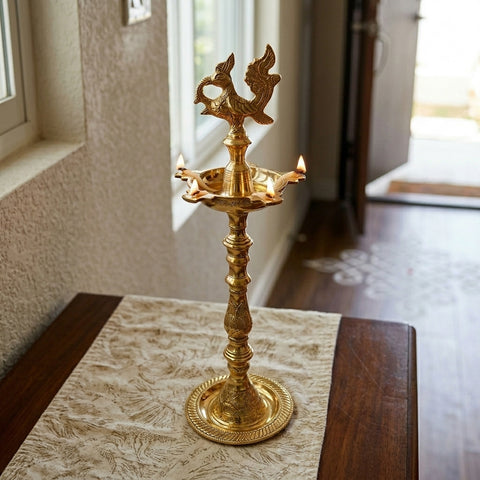 Brass New Samai 12 Inch Oil Lamp for Pooja & Decor