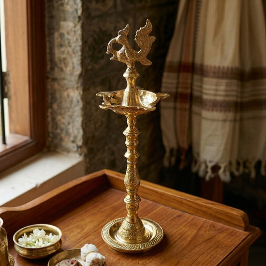 Brass New Samai 12 Inch Oil Lamp for Pooja & Decor