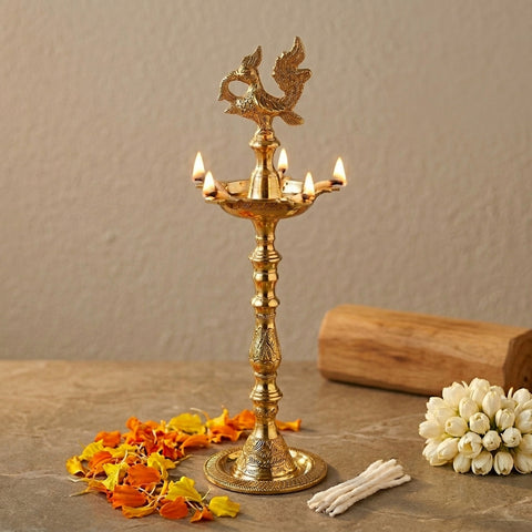 Brass New Samai 12 Inch Oil Lamp for Pooja & Decor