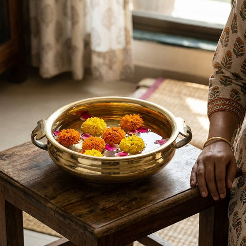 Handicraftscart Brass Urli – Traditional Decorative Bowl for Pooja, Floating Flowers & Home Decor