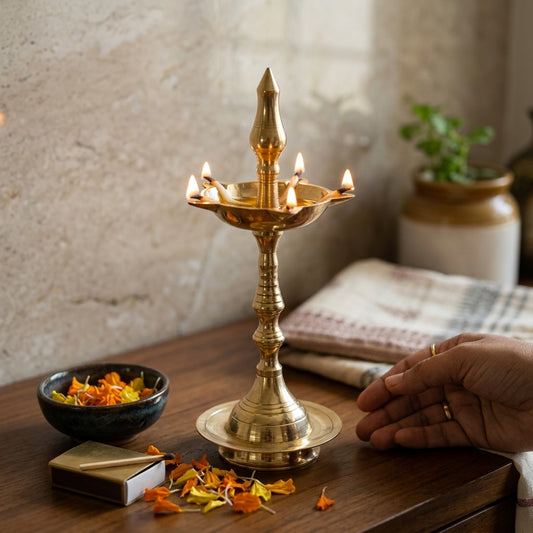 Brass Kamal Kerala Fancy No.4 (1 Pc) | Lotus Design Decorative Puja Diya for Home Temple