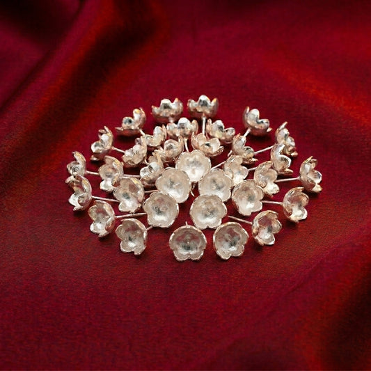 Silver Plated 108 Flower Set | Traditional Puja Flowers for Lakshmi, Vishnu & Temple Rituals