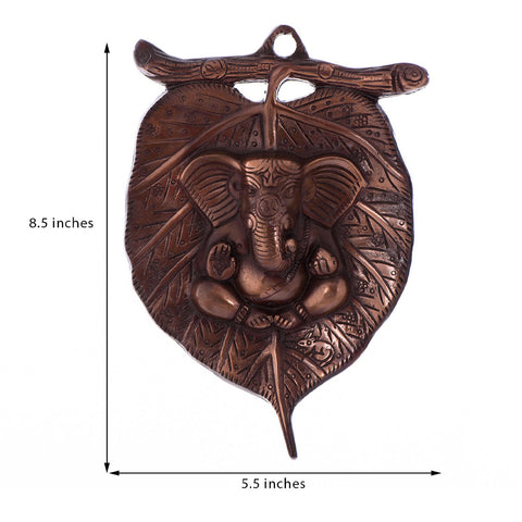 Brass Ganesh Standing on Chowki Wall Hanging Statue 8 Inch