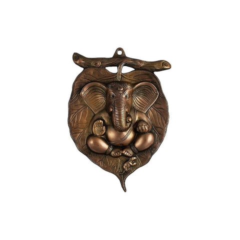 Brass Ganesh Standing on Chowki Wall Hanging Statue 8 Inch