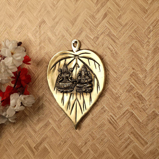 Agromech Brass Lakshmi Ganesh Leaf Plate Wall Hanging – Traditional Spiritual Home Decor