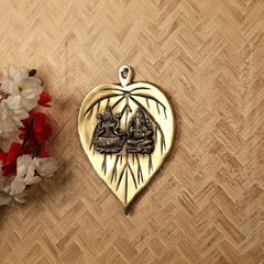 Agromech Brass Lakshmi Ganesh Leaf Plate Wall Hanging – Traditional Spiritual Home Decor