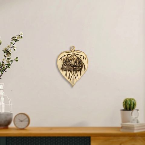 Agromech Brass Lakshmi Ganesh Leaf Plate Wall Hanging – Traditional Spiritual Home Decor