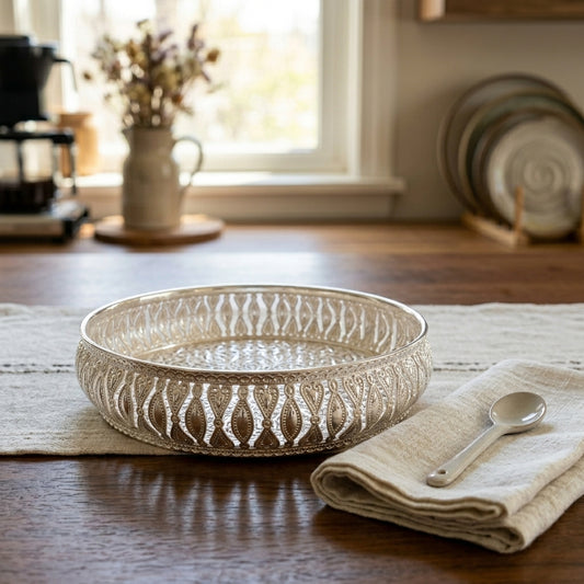White Gold German Silver Round Tray|Décor| Birthday|Round Decorative Tray