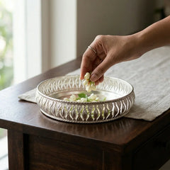 White Gold German Silver Round Tray|Décor| Birthday|Round Decorative Tray