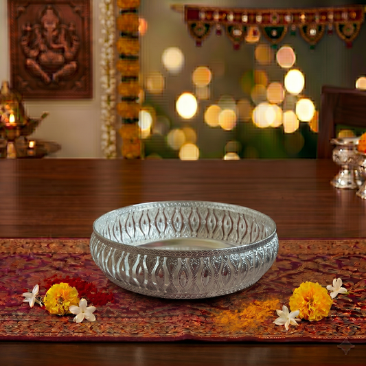 White Gold German Silver Round Tray|Décor| Birthday|Round Decorative Tray