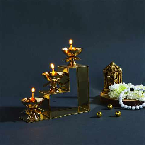 Pooja Brass Step Aarti No. 3 - Traditional Multi-Layered Brass Diya